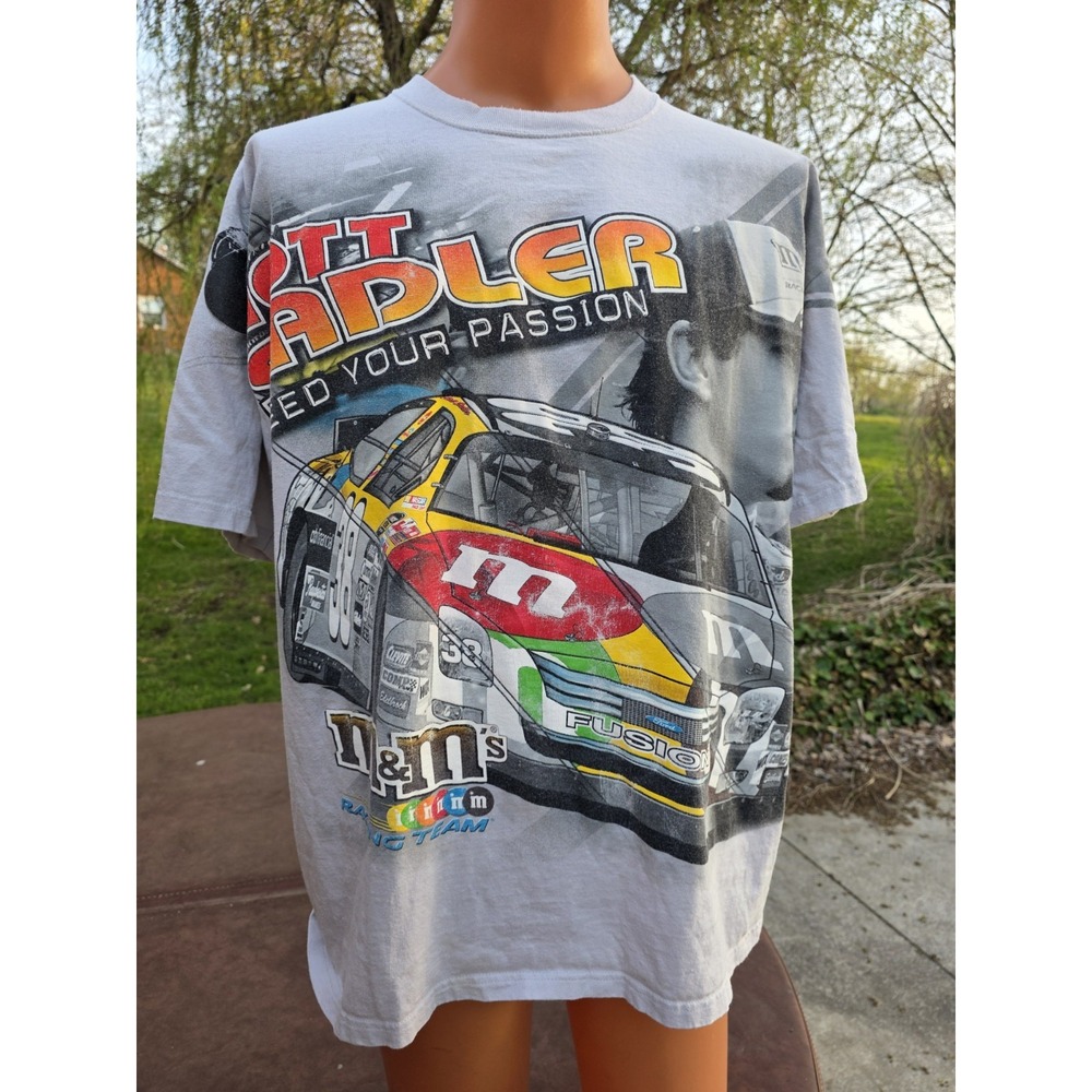 Vtg Elliott Sadler Chase Authentics M&M's NASCAR Full Print Shirt Mens AOP  XL‎